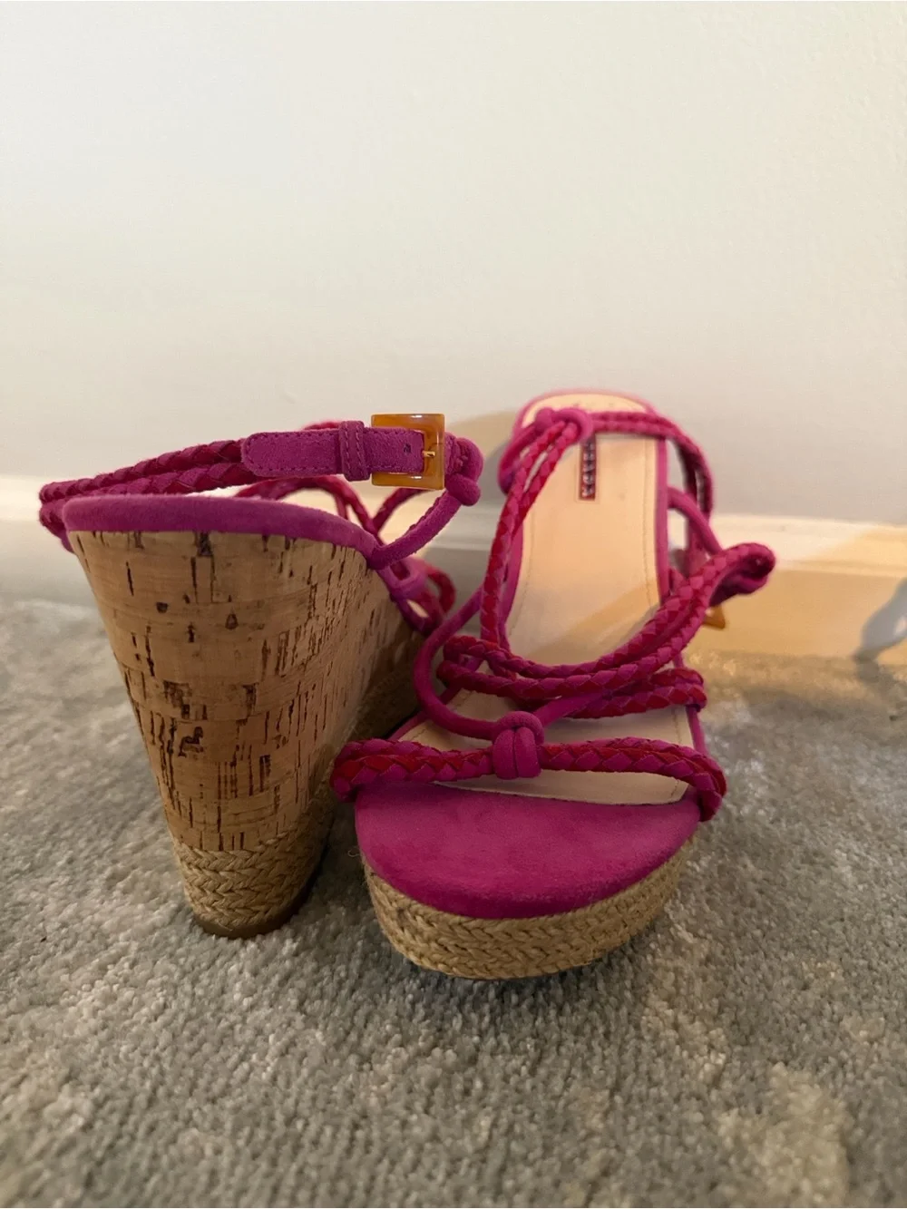 Women's Pink Braided Wedge Sandals by